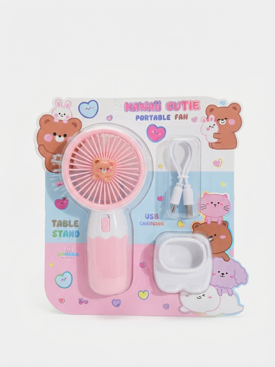 Mini ventilador portátil de mano recargable con diseño infantil "Kawaii Cutie".