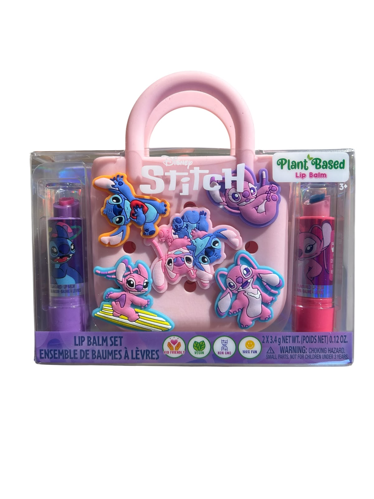 Set de bálsamo labial de Disney Stitch con un mini bolso de silicona rosado